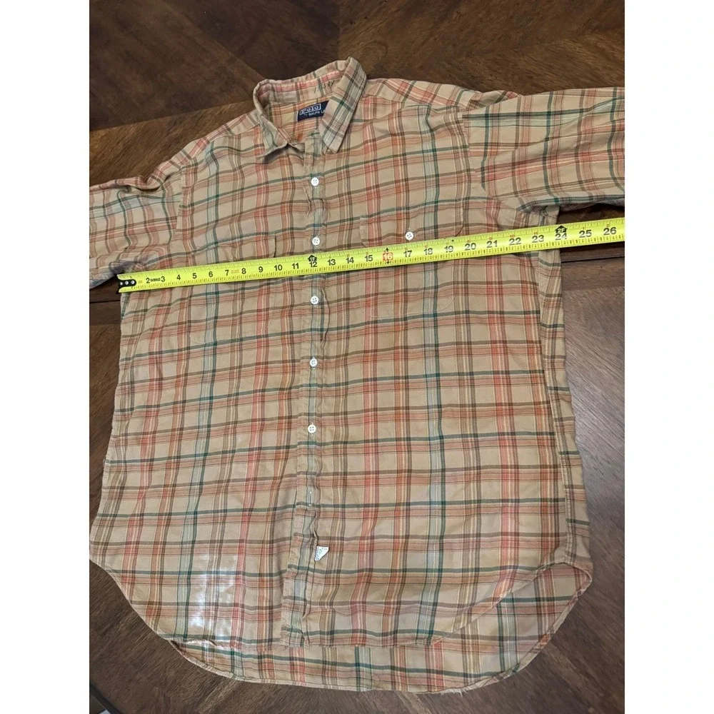 Polo Ralph Lauren Mens Plaid Button Down Shirt Tan Orange‎ Green Large 16.5 L/S